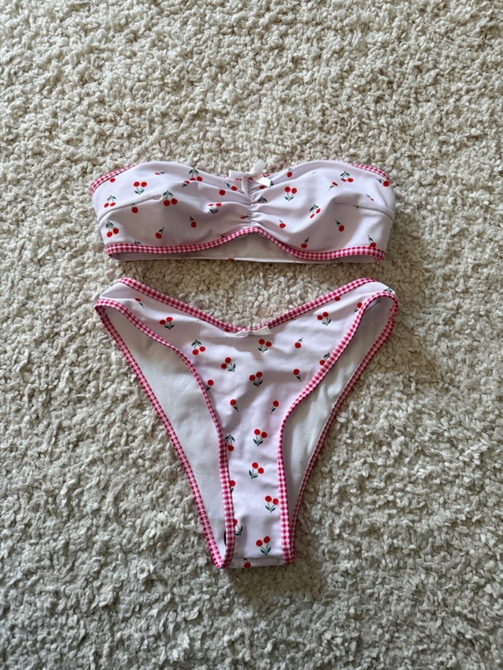 Pink Cherry Print Bandeau Bikini